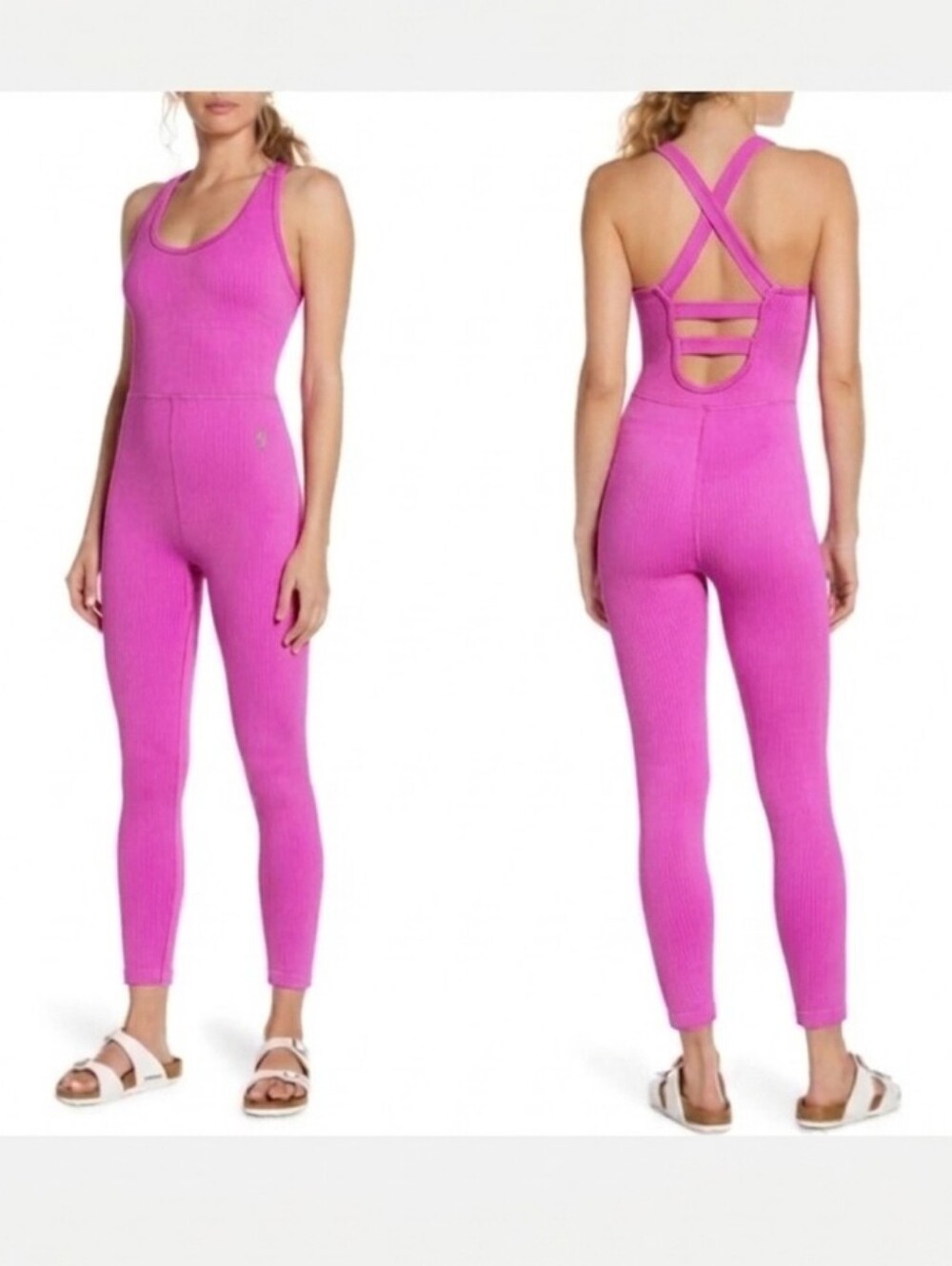 Free People FP Movement Free Throw Active Jumpsuit Ribbed Sz XS/S Fuschia Fizz